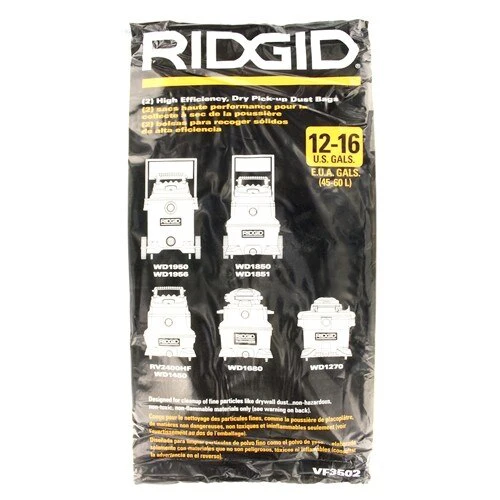 RIDGID 23743 Model VF3502 High Efficiency Dust Filter Bag (2EA) FITS 12-16 GAL