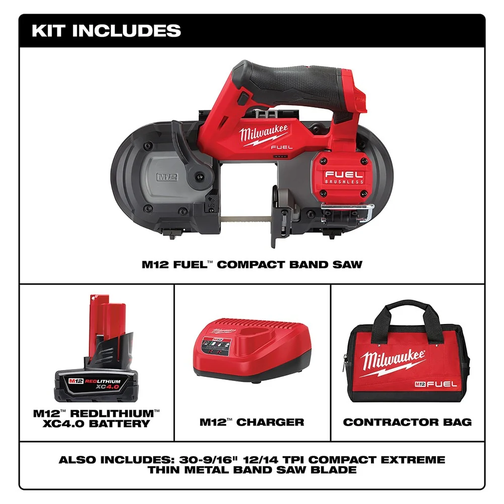 Milwaukee 2529-21XC M12 FUEL Compact Band Saw Kit XC 4.0 AH 2-1/2 Cut Cap.