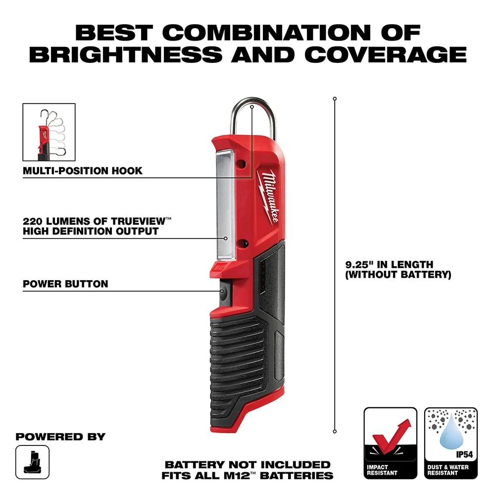 Milwaukee 2351-20 M12 12V Cordless Lithium-Ion LED Stick Light. Bare Tool